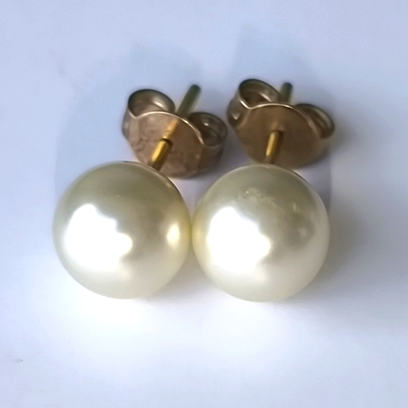 Classic White Pearl Stud Earrings - Picture 1 of 10